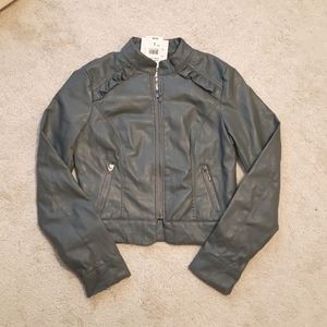 W/Tags Heart Soul Faux Leather Jacket Grey Size SM